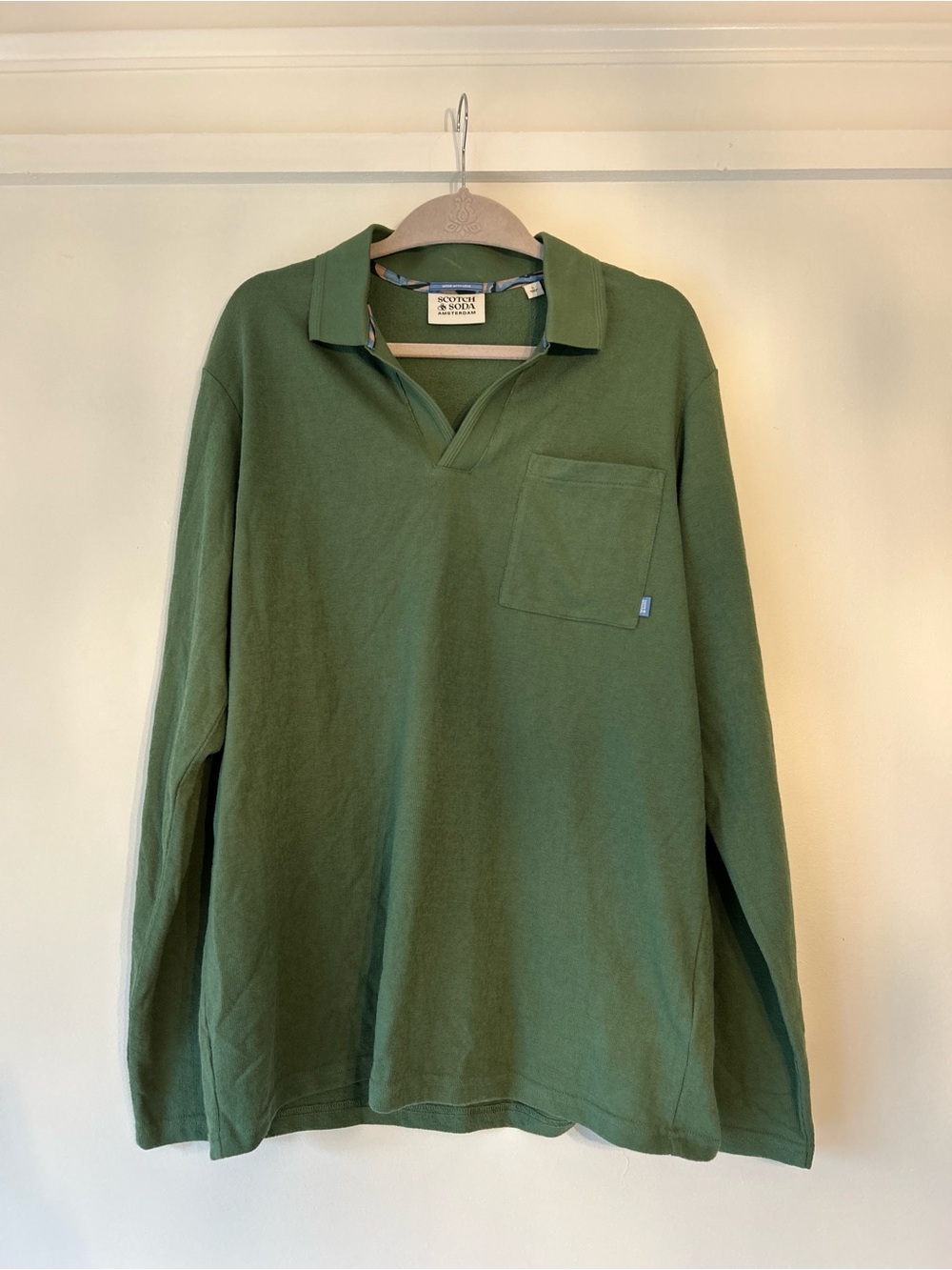Scotch & Soda Olive Green Long Sleeve Polo Shirt Men's Large